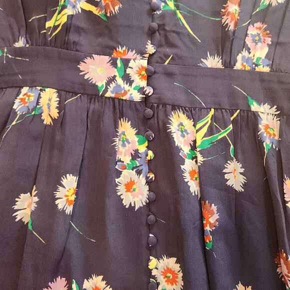 Madewell Silk Floral Mini Dress, button-front, tie-sleeve, retro-fit, size 12 - Picture 14 of 15